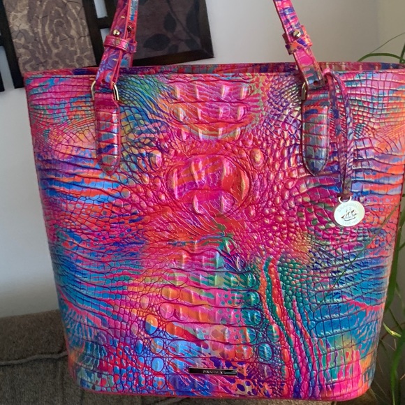 Brahmin Handbags - Authentic BRAHIM CROCODILE EMBOSSED LEATHER ZIP TOP TOTE